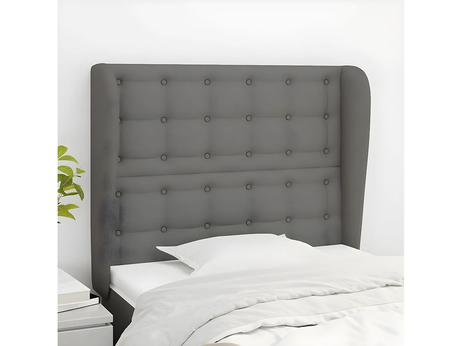 Cabecero con orejas de tela gris oscuro 93x23x118/128 cm