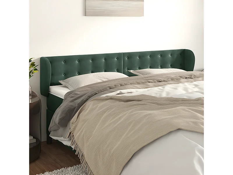 Tête de lit avec oreilles Vert foncé 203x23x78/88 cm Velours