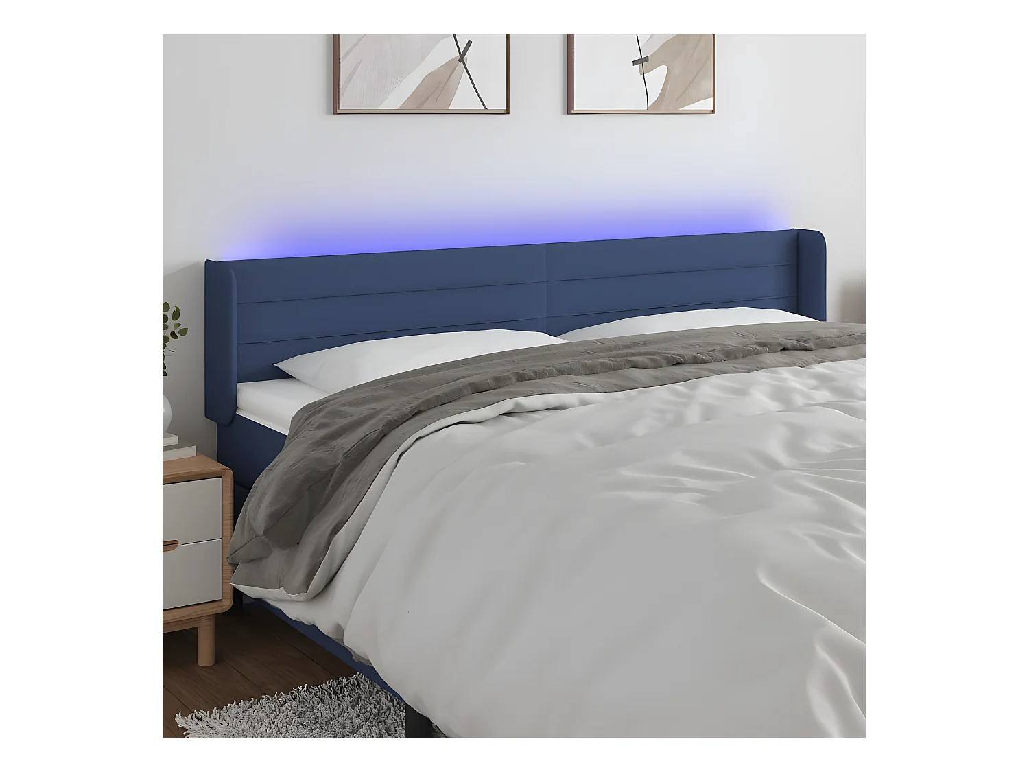 Tête de lit à LED Bleu 163x16x78/88 cm Tissu