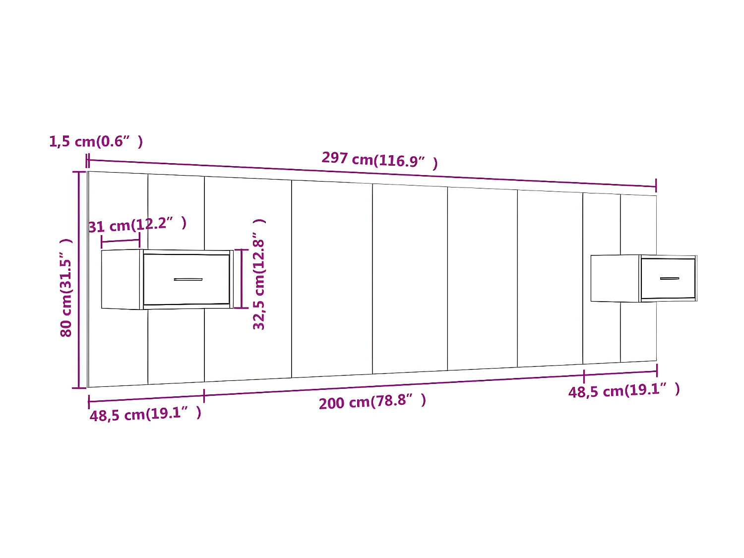 Cabeceira cama + armários madeira processada sonoma cinzento