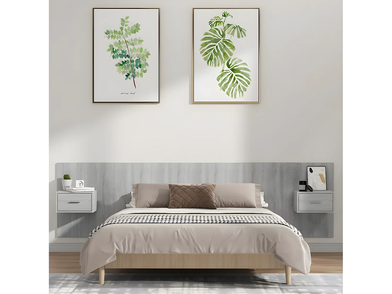 Tête de lit avec armoires Gris sonoma Bois d'ingénierie