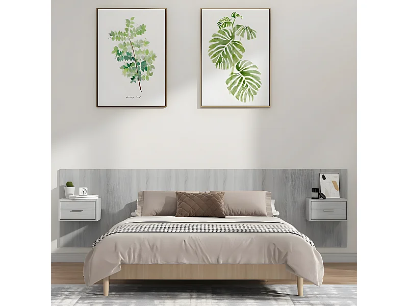 Tête de lit avec armoires Gris sonoma Bois d'ingénierie