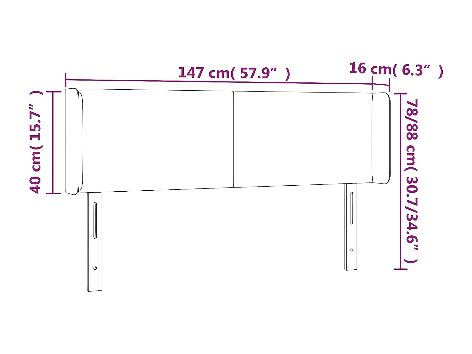 Hoofdbord met randen 147x16x78/88 cm fluweel donkerblauw