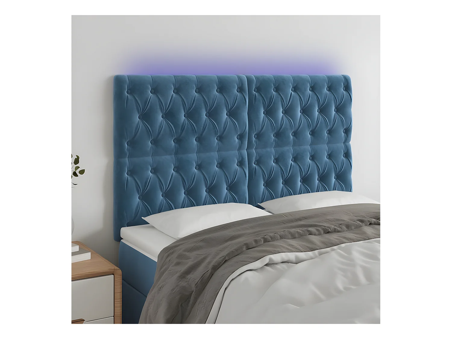 Tête de lit à LED Bleu foncé 160x7x118/128 cm Velours