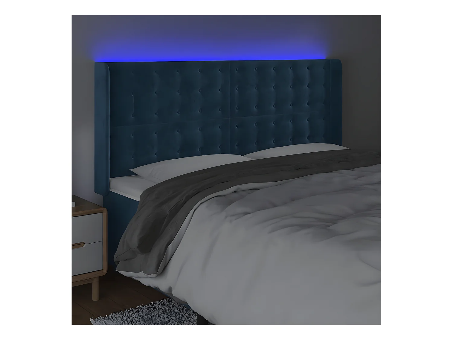 Tête de lit à LED Bleu foncé 203x16x118/128 cm Velours