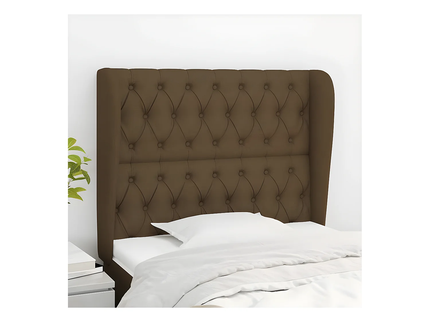 Tête de lit avec oreilles Marron foncé 103x23x118/128 cm Tissu