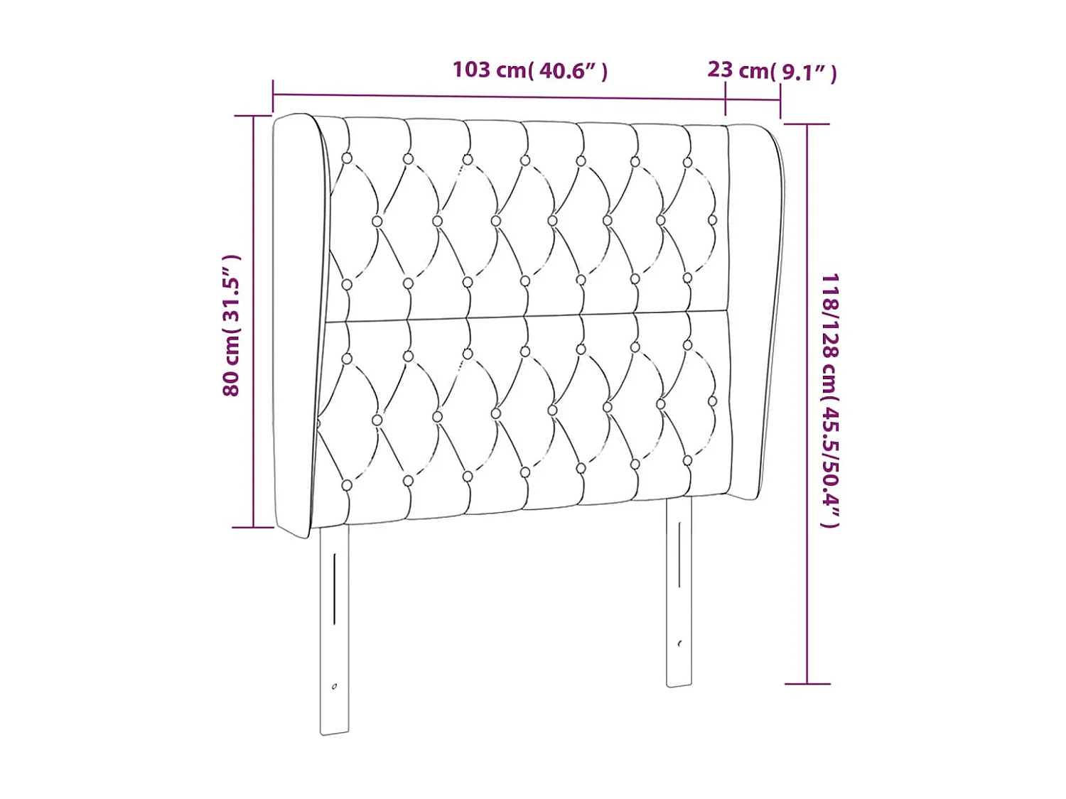 Tête de lit avec oreilles Marron foncé 103x23x118/128 cm Tissu