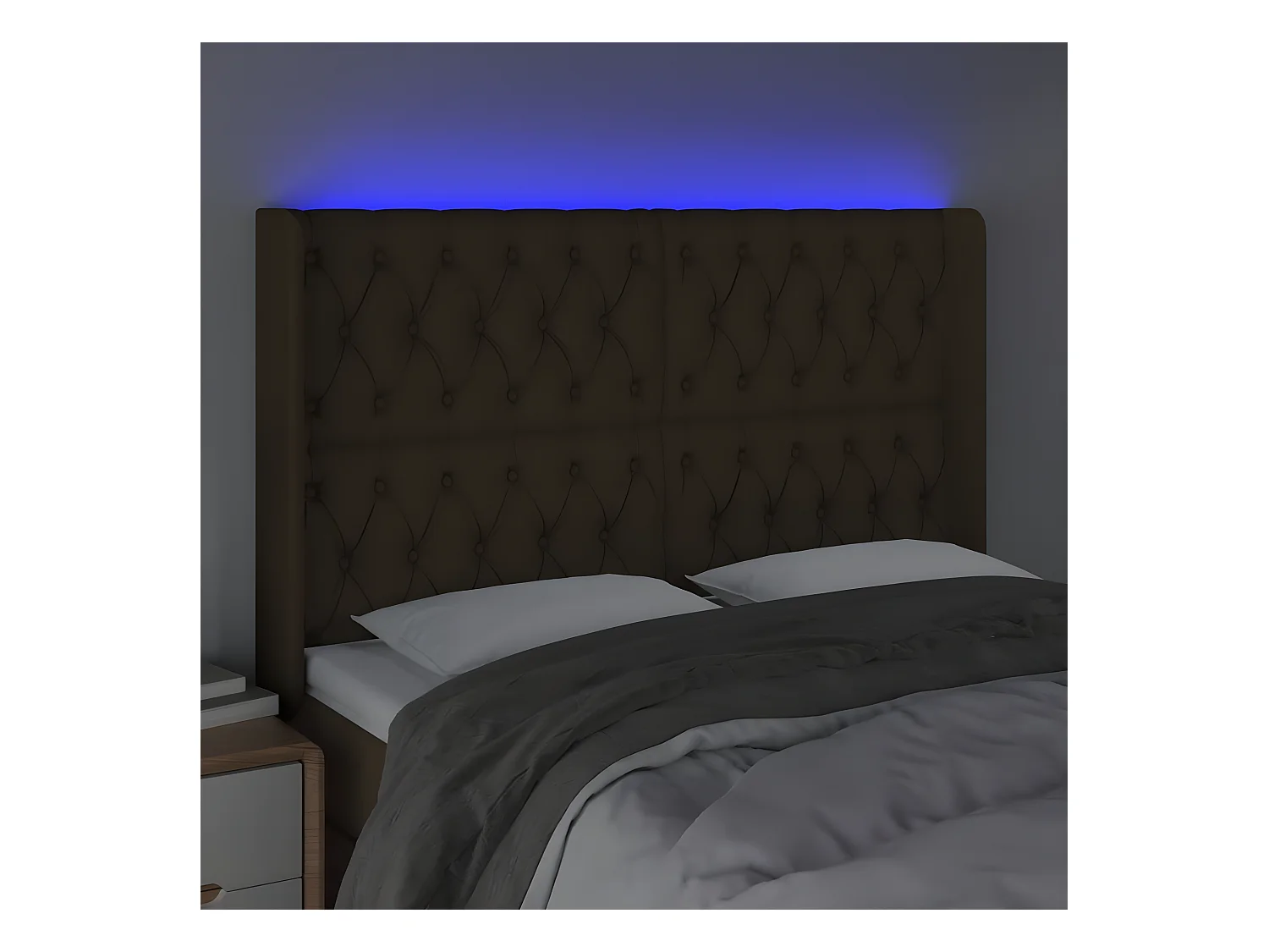 Tête de lit à LED Marron foncé 147x16x118/128 cm Tissu