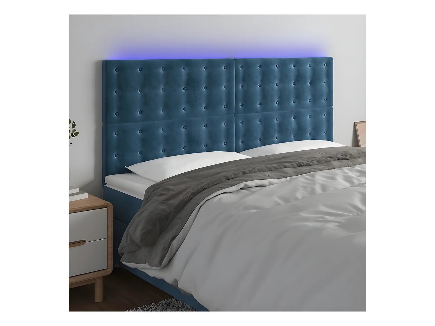 Tête de lit à LED Bleu foncé 180x5x118/128 cm Velours