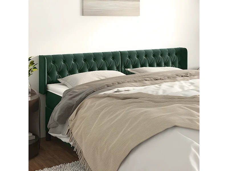 Tête de lit avec oreilles Vert foncé 183x16x78/88 cm Velours