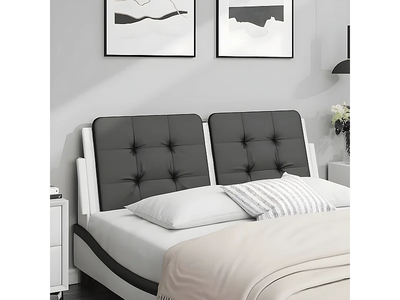 Almofadão de cabeceira 140 cm couro artificial preto e branco