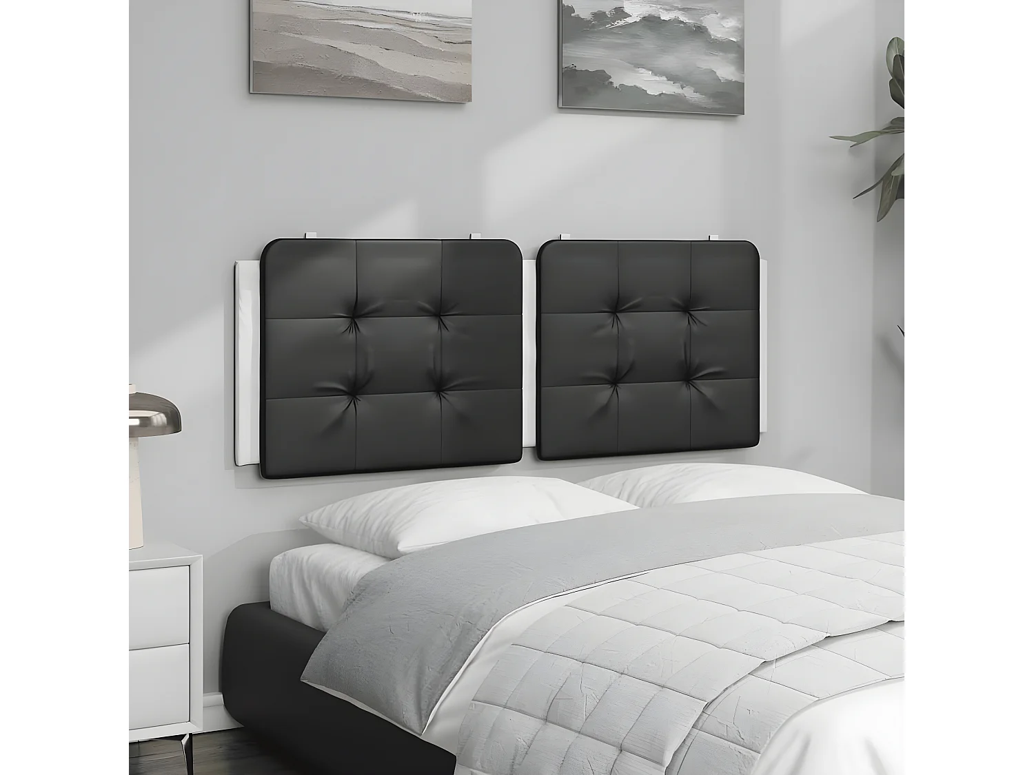 Coussin de tête de lit noir et blanc 140 cm similicuir