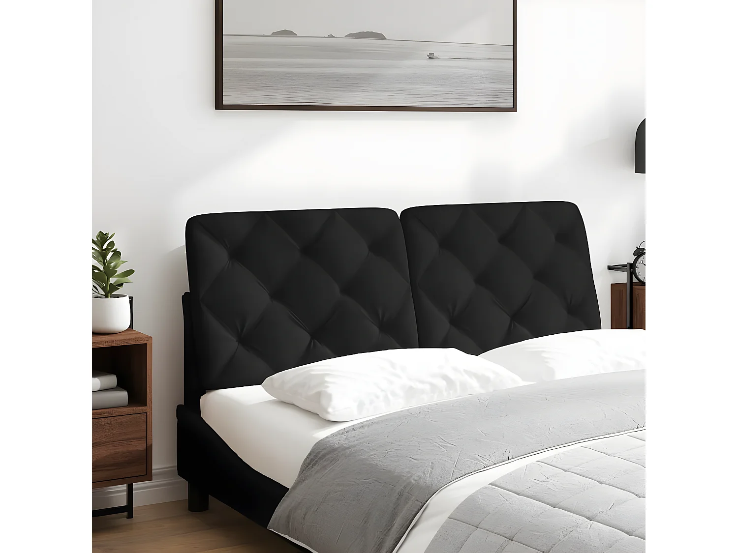 Coussin de tête de lit noir 120 cm velours