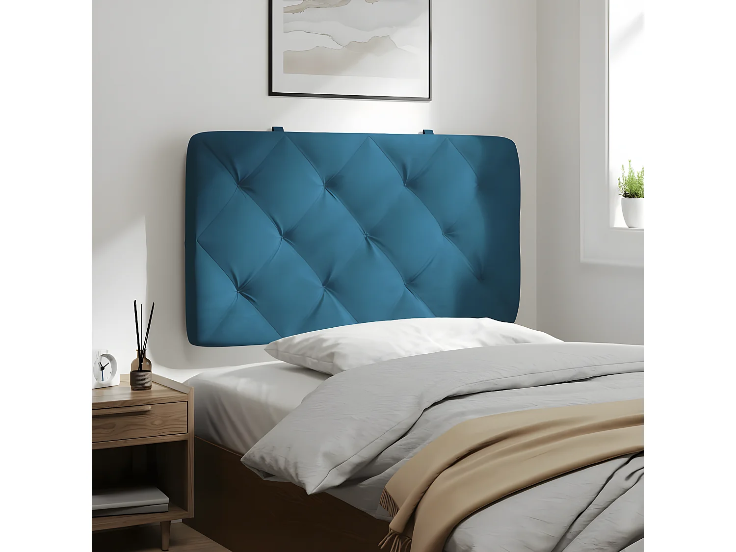 Cabecero de cama acolchado terciopelo azul 80 cm