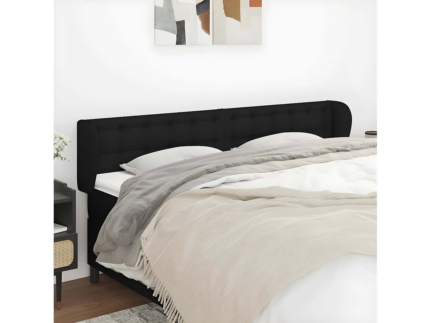 Tête de lit avec oreilles Noir 163x23x78/88 cm Tissu