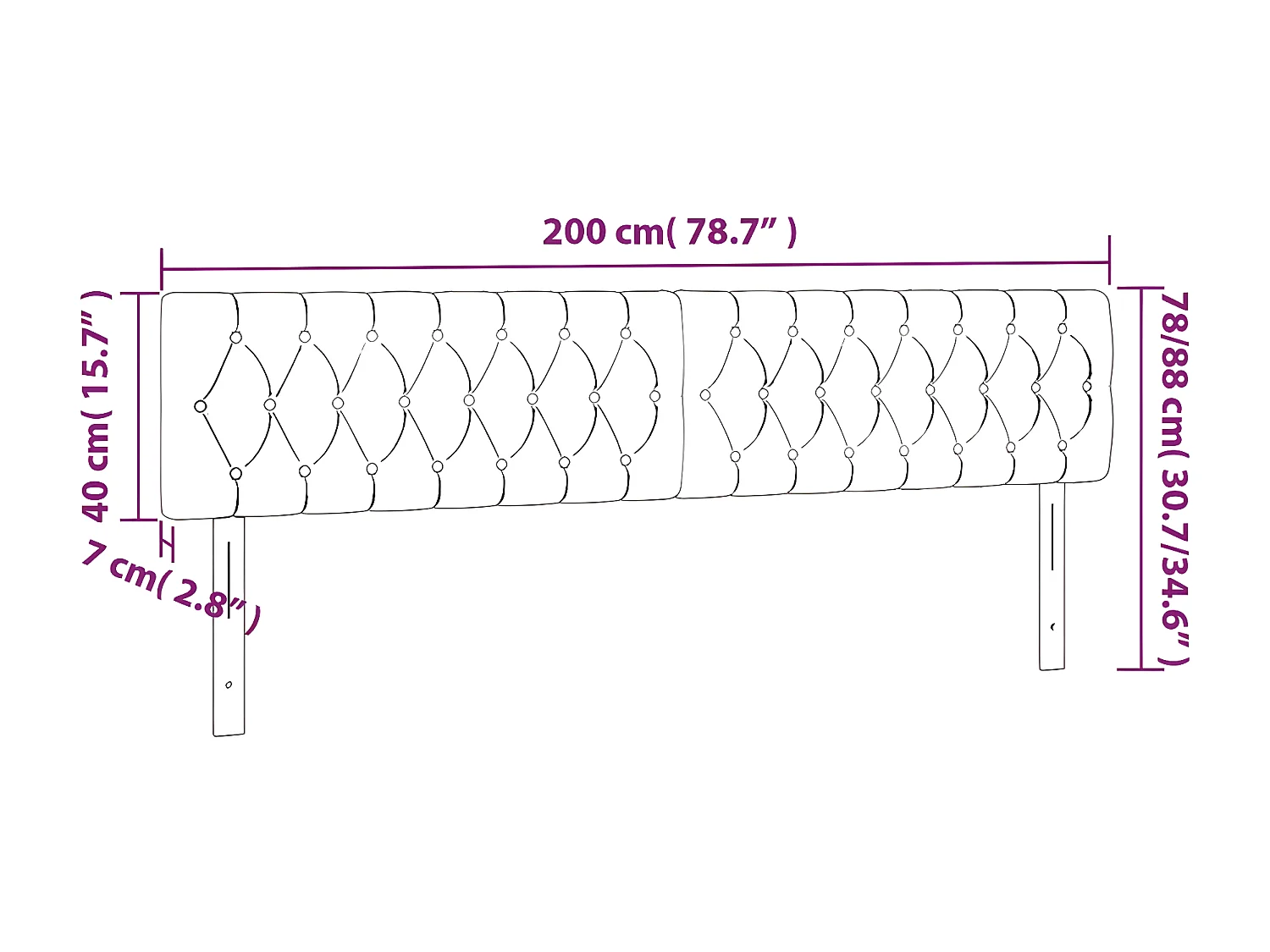 Cabeceira de cama 2 peças tecido 100x7x78/88 cm castanho -escuro