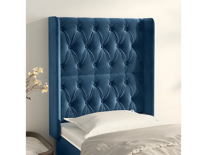 Tête de lit avec oreilles Bleu foncé 83x16x118/128 cm Velours