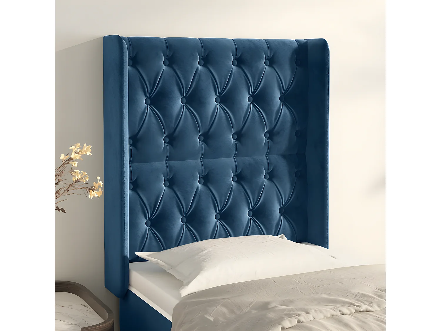 Tête de lit avec oreilles Bleu foncé 83x16x118/128 cm Velours