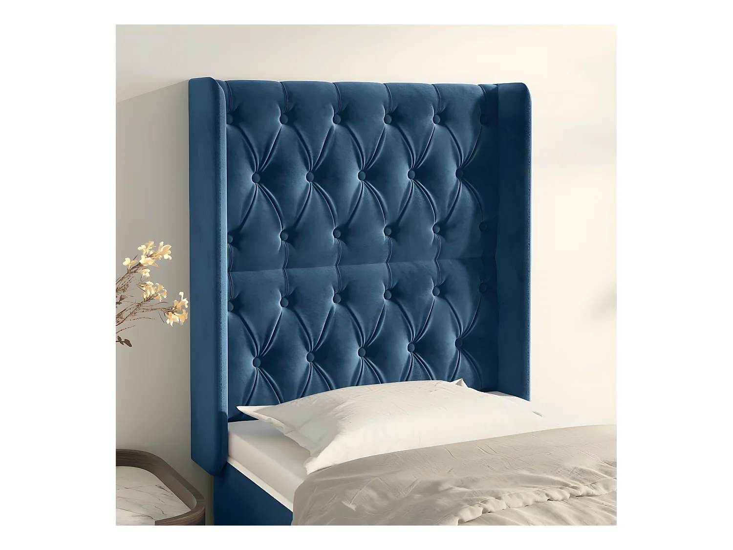 Tête de lit avec oreilles Bleu foncé 83x16x118/128 cm Velours