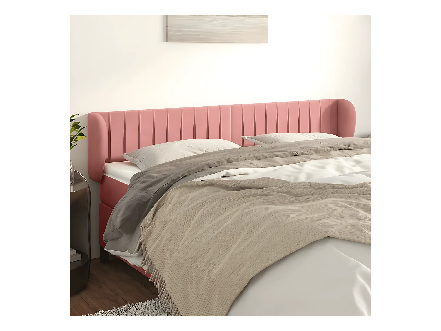 Tête de lit avec oreilles Rose 203x23x78/88 cm Velours