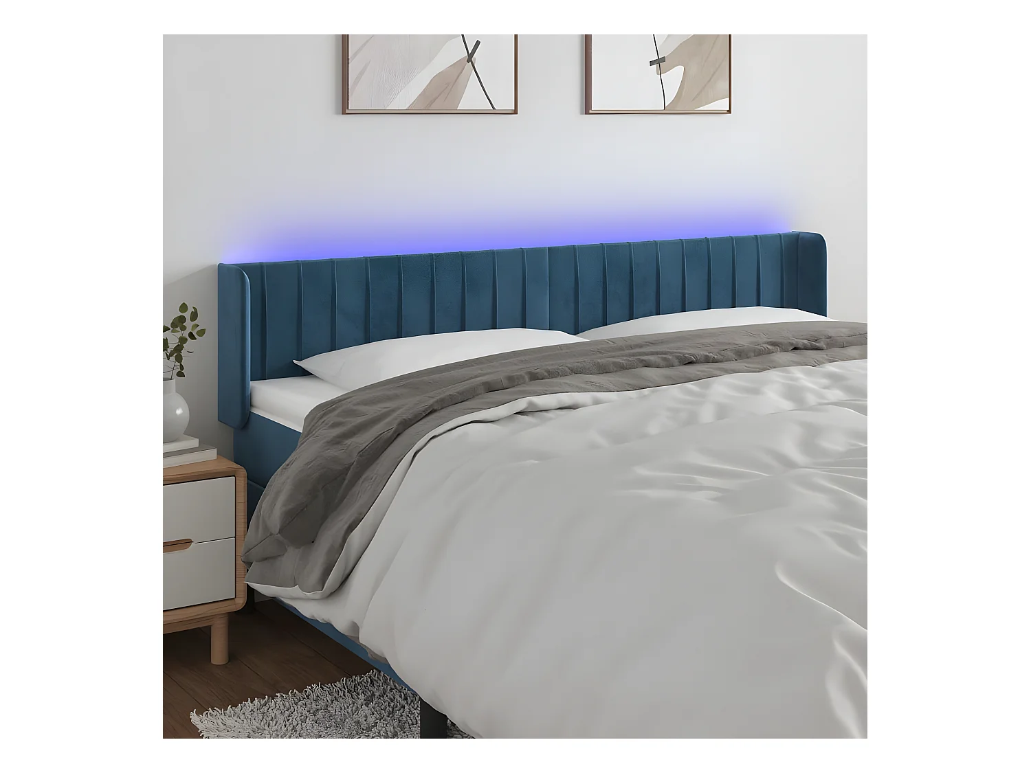 Tête de lit à LED Bleu foncé 183x16x78/88 cm Velours