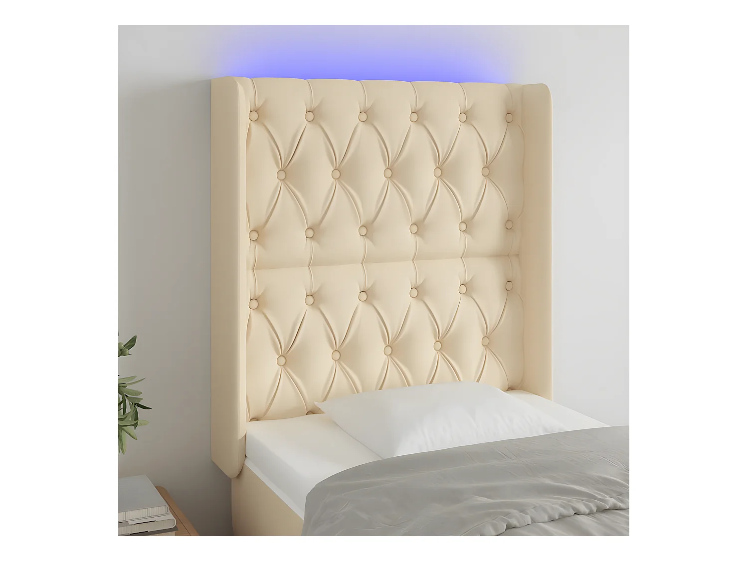 Cabecero con LED de tela color crema 83x16x118/128 cm