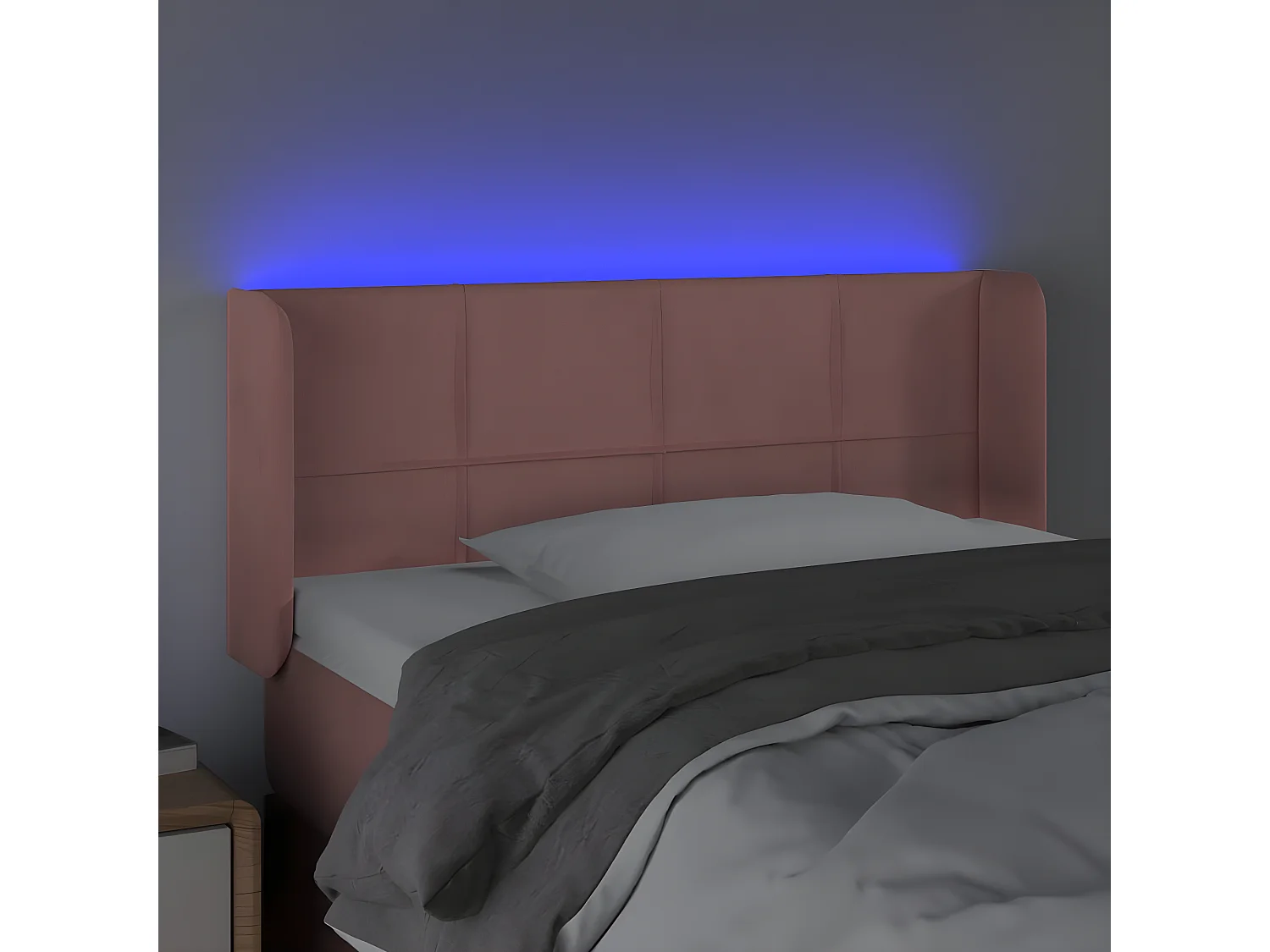 Cabeceira de cama c/ luzes LED veludo 83x16x78/88 cm rosa