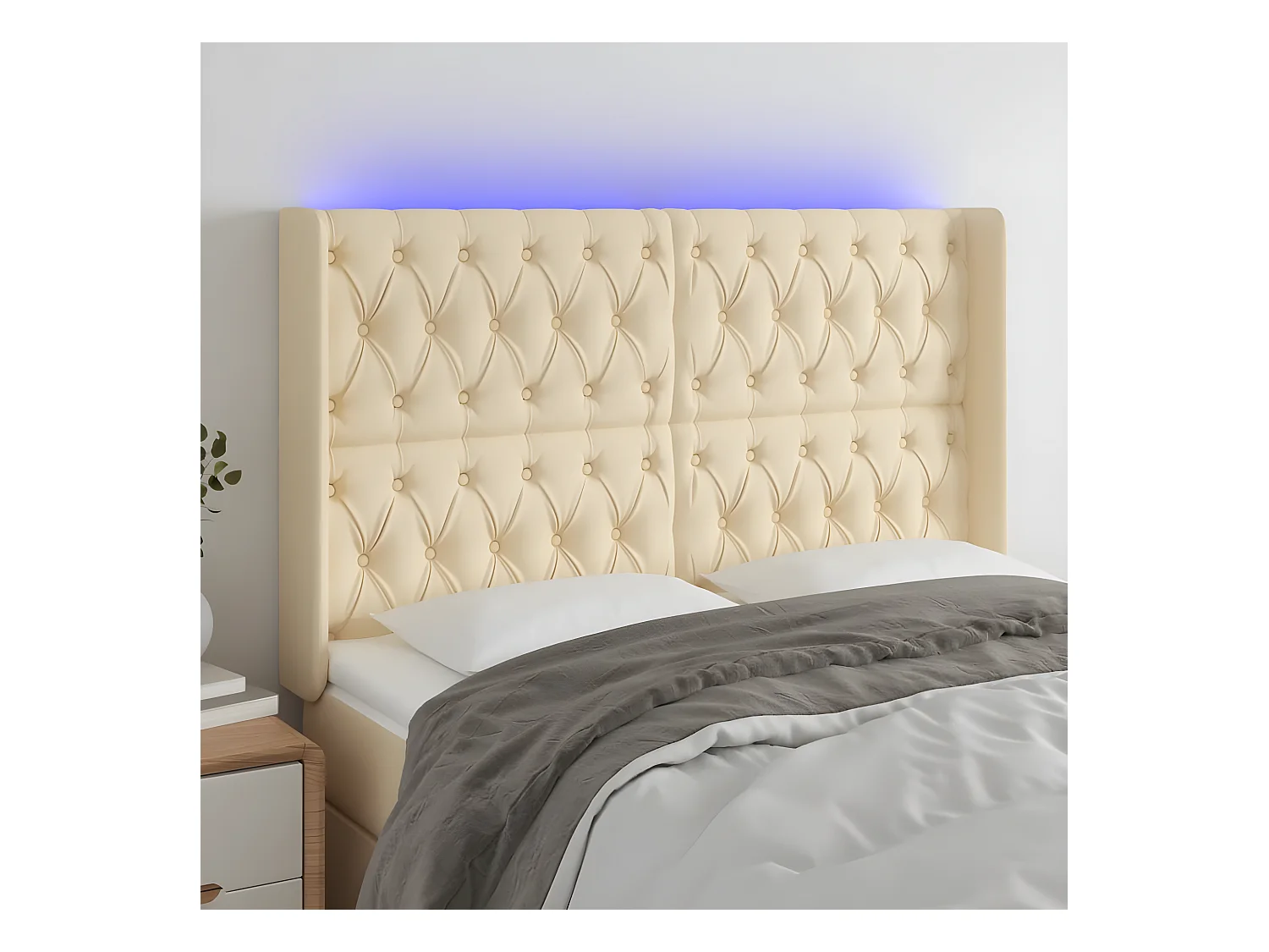 Tête de lit à LED Crème 163x16x118/128 cm Tissu