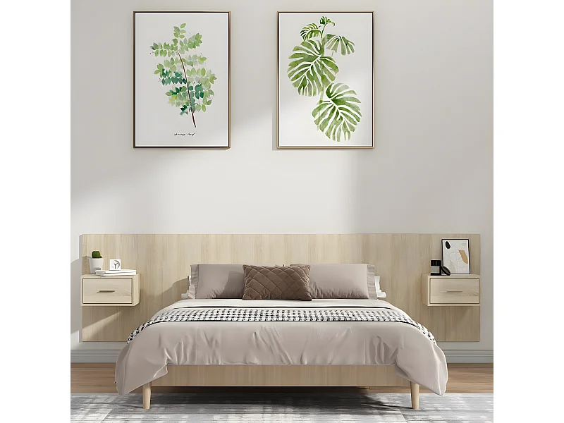 Cabeceira cama + armários madeira processada carvalho sonoma