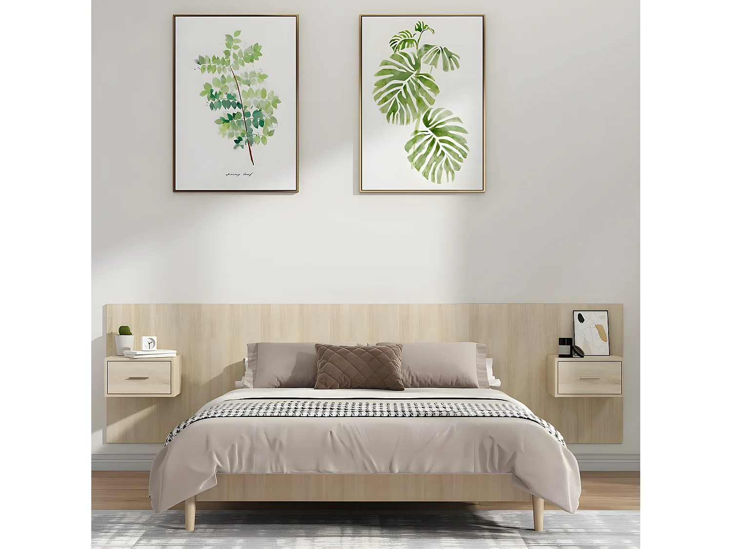 Cabeceira cama + armários madeira processada carvalho sonoma