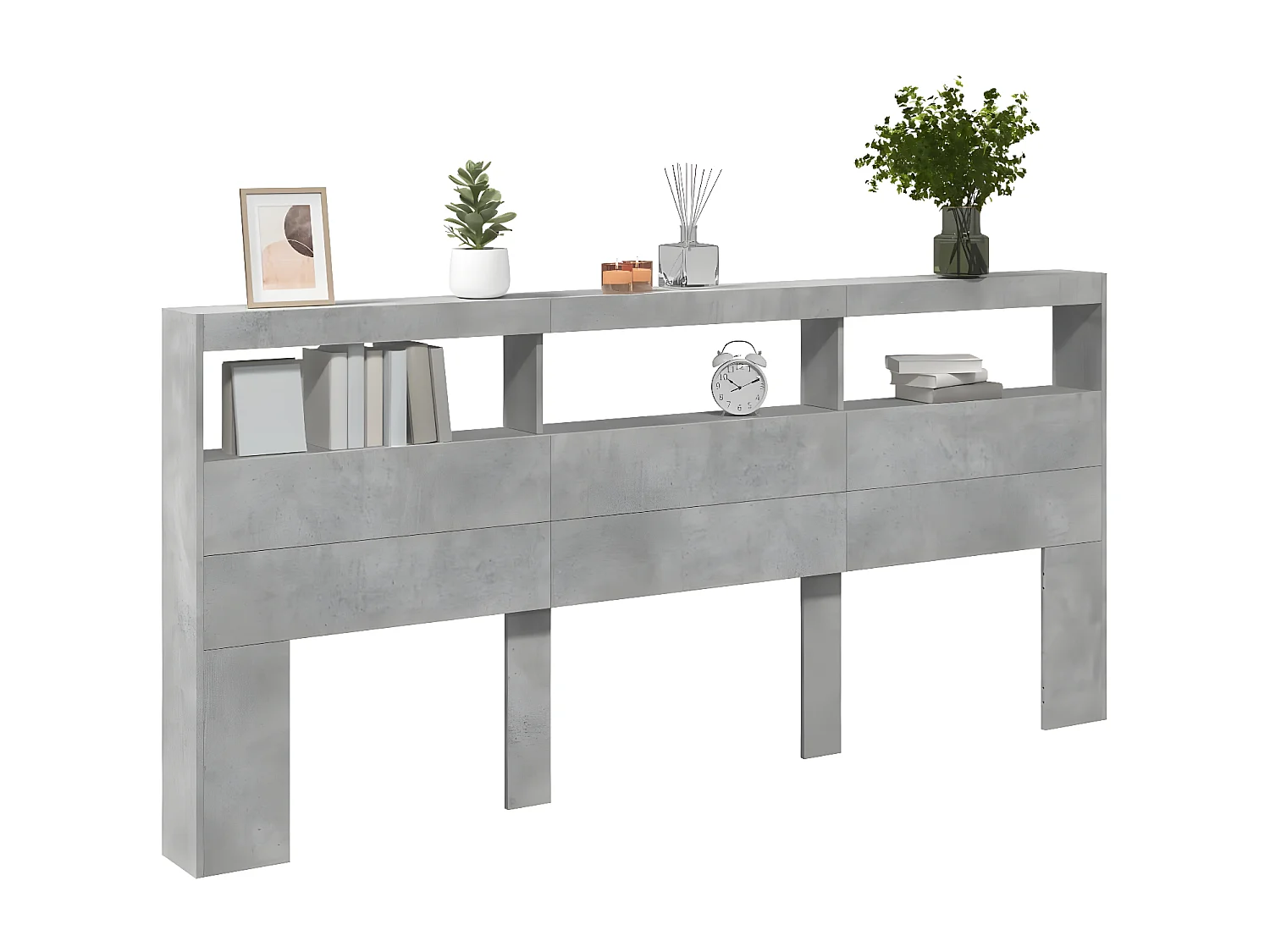 Armoire tête de lit avec LED gris béton 220x17x102 cm