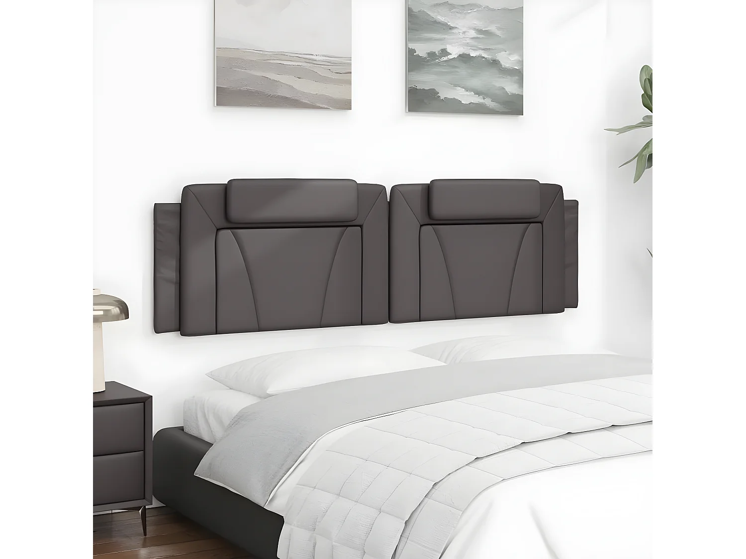 Coussin de tête de lit gris 180 cm similicuir