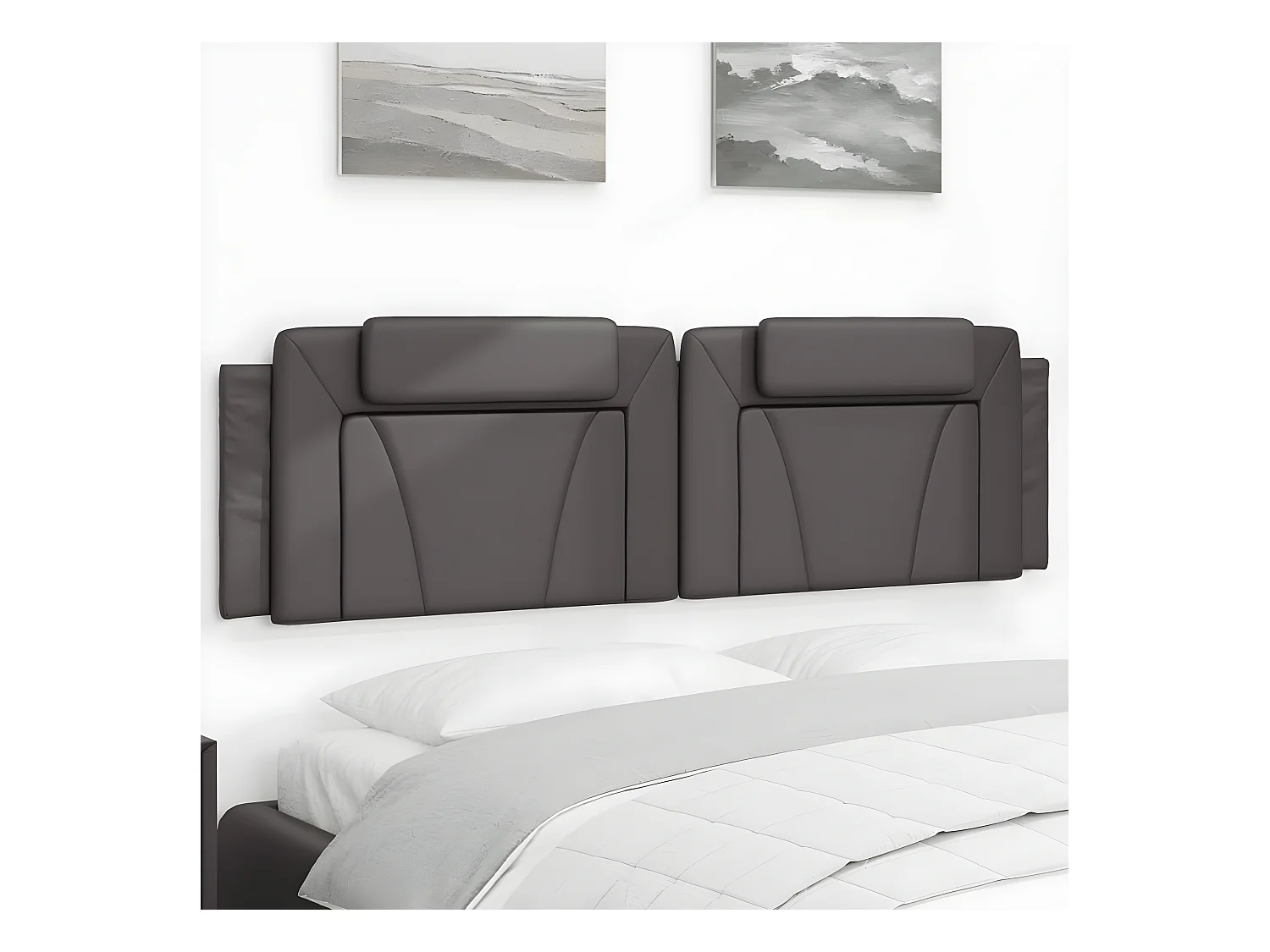 Cabecero de cama acolchado cuero sintético gris 180 cm