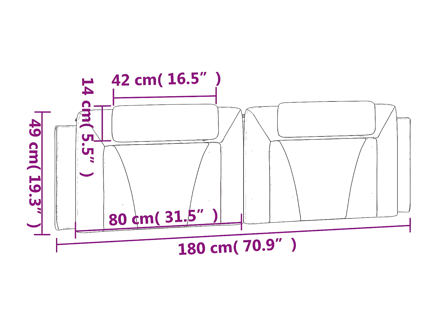 Coussin de tête de lit gris 180 cm similicuir