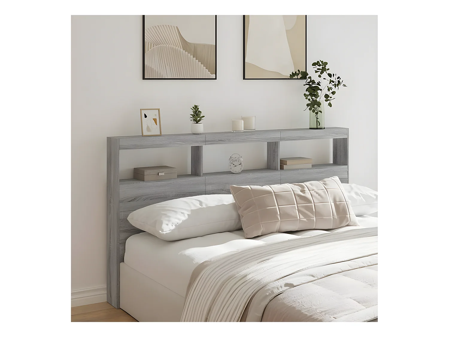 Armoire tête de lit avec LED sonoma gris 180x17x102 cm