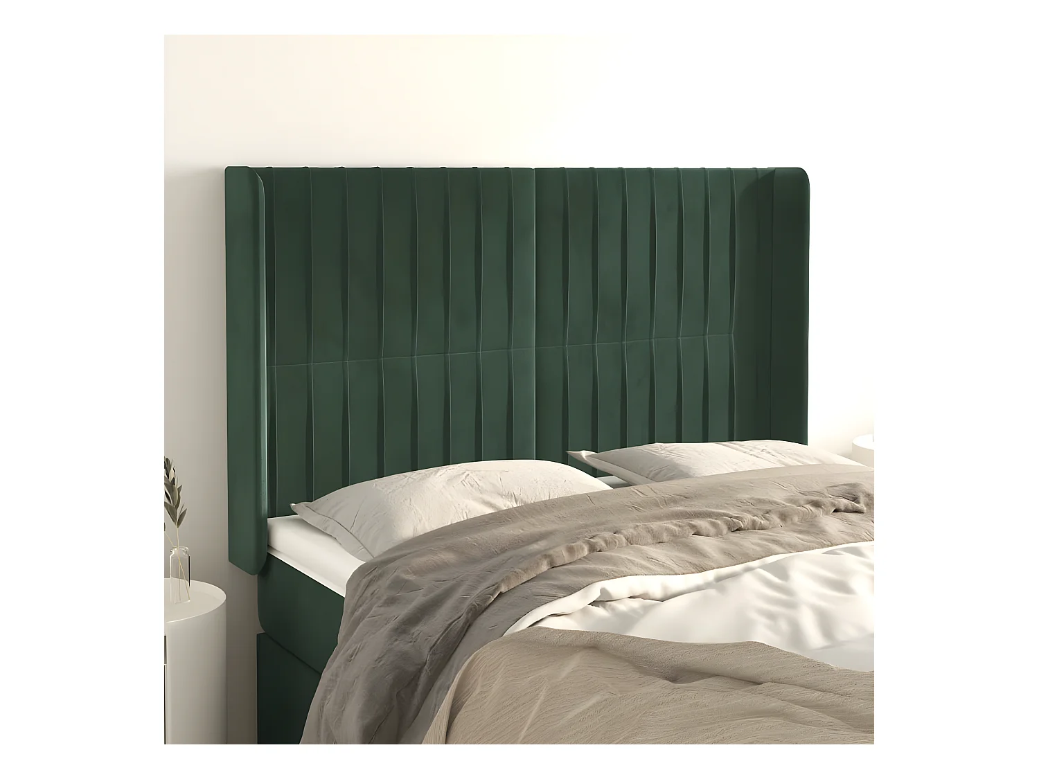 Tête de lit avec oreilles Vert foncé 147x16x118/128 cm Velours