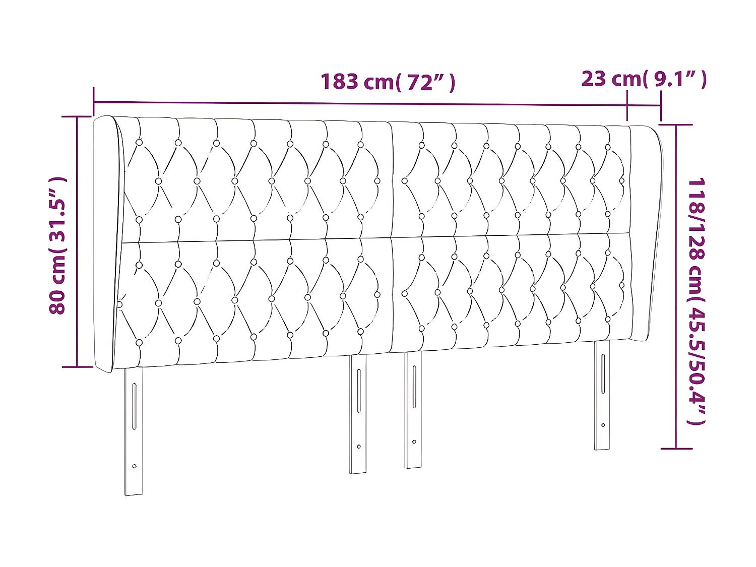 Hoofdbord met randen 183x23x118/128 cm stof donkerbruin