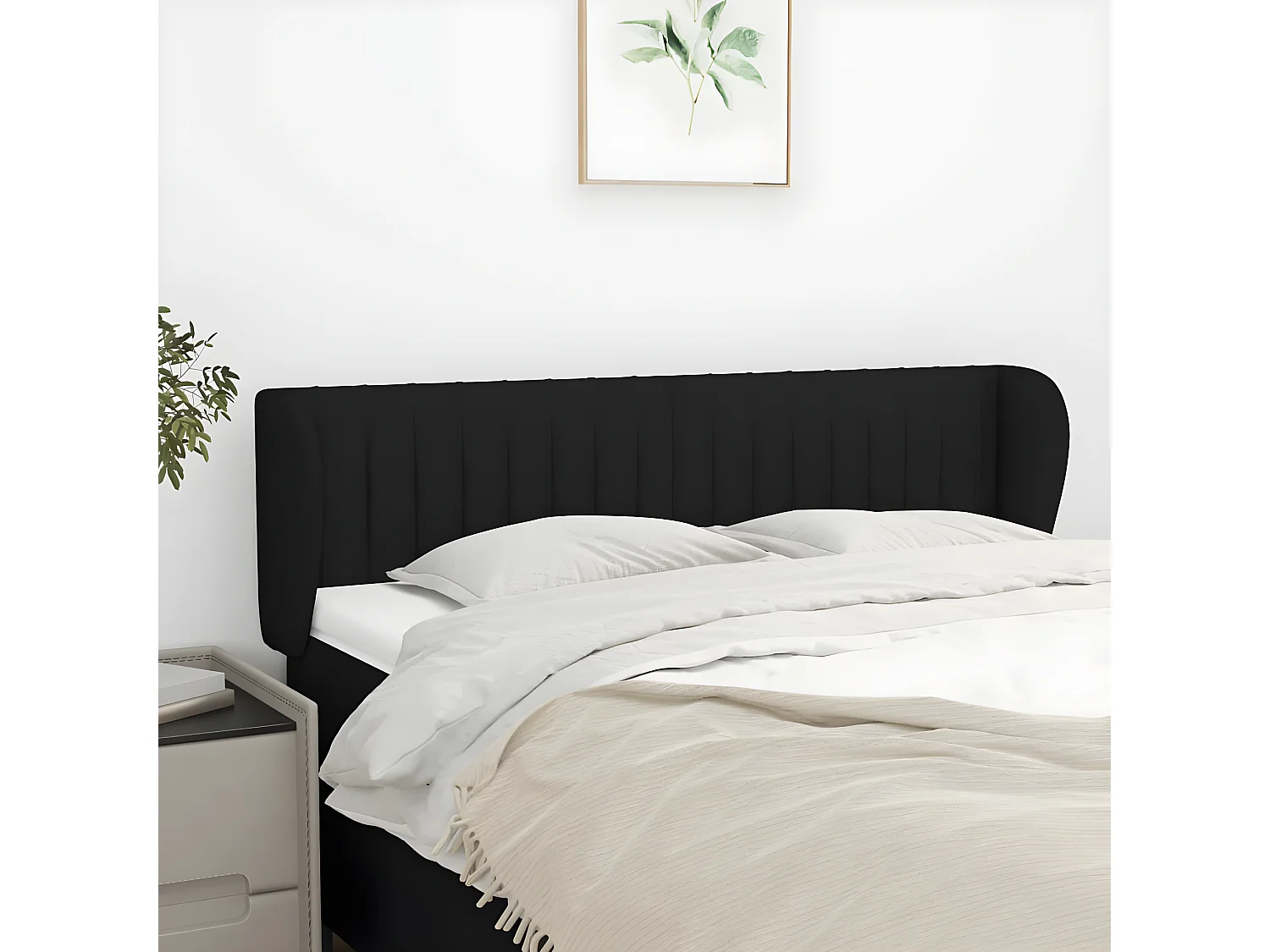 Tête de lit avec oreilles Noir 147x23x78/88 cm Tissu