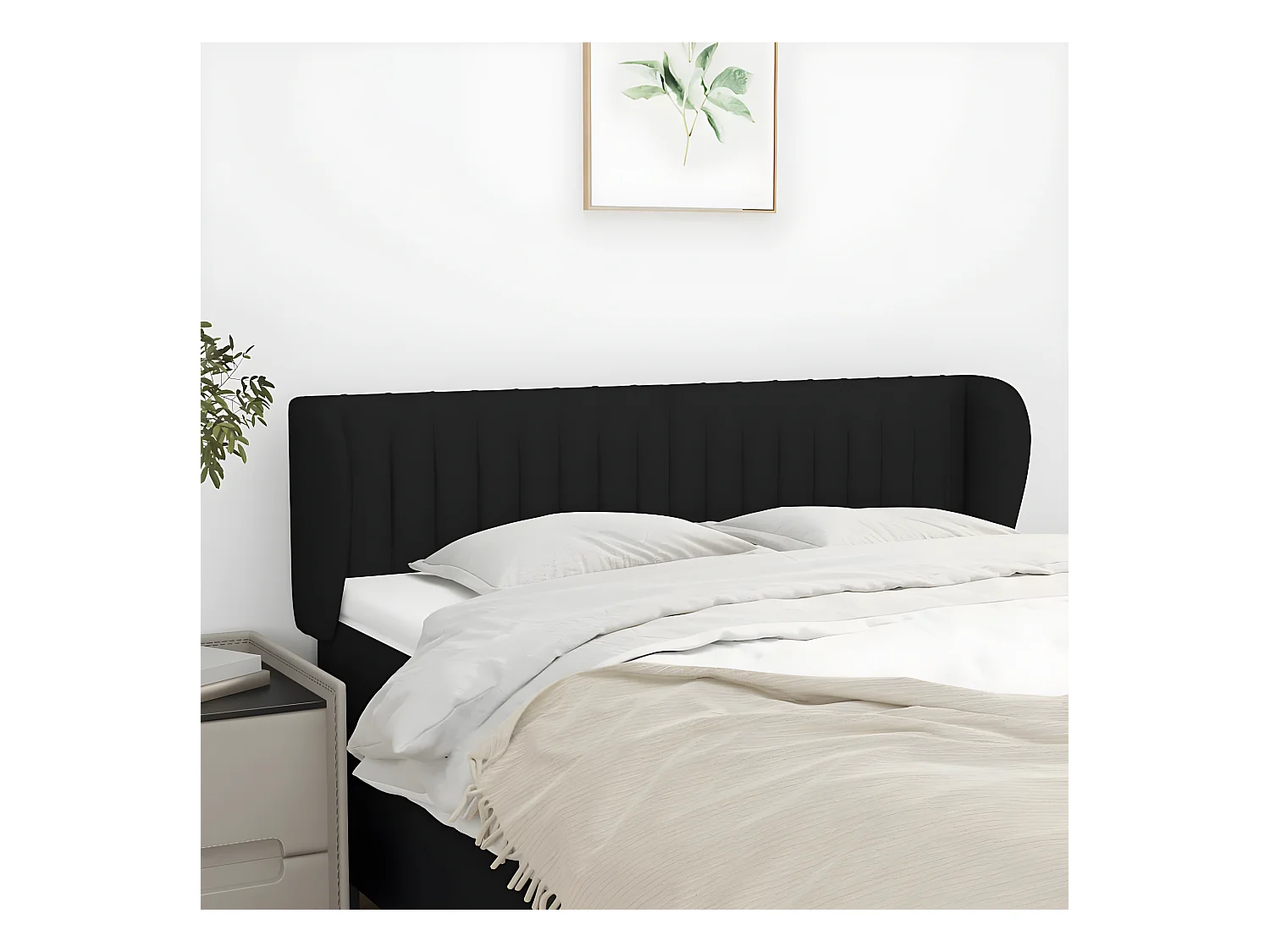 Tête de lit avec oreilles Noir 147x23x78/88 cm Tissu