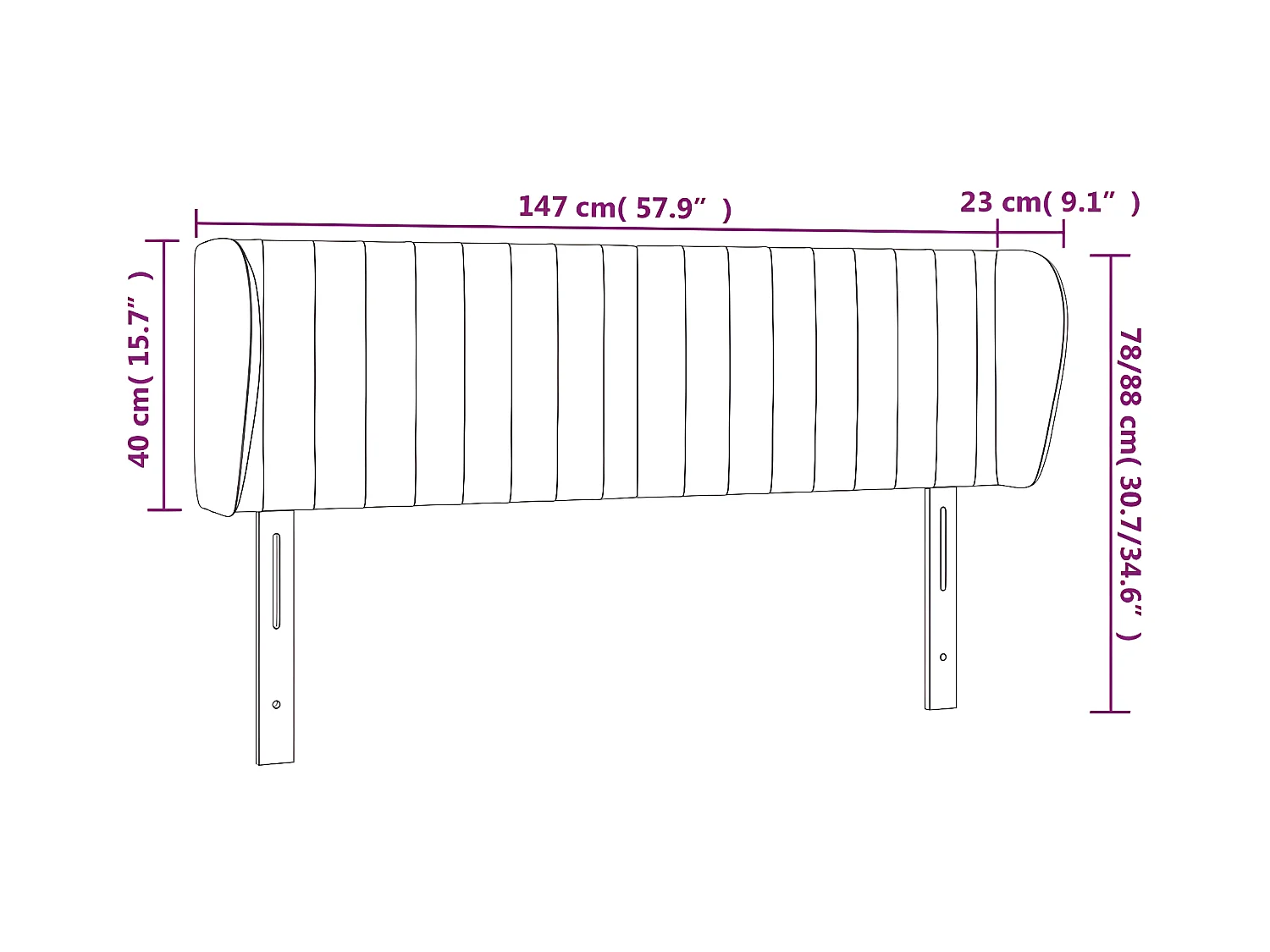 Tête de lit avec oreilles Noir 147x23x78/88 cm Tissu