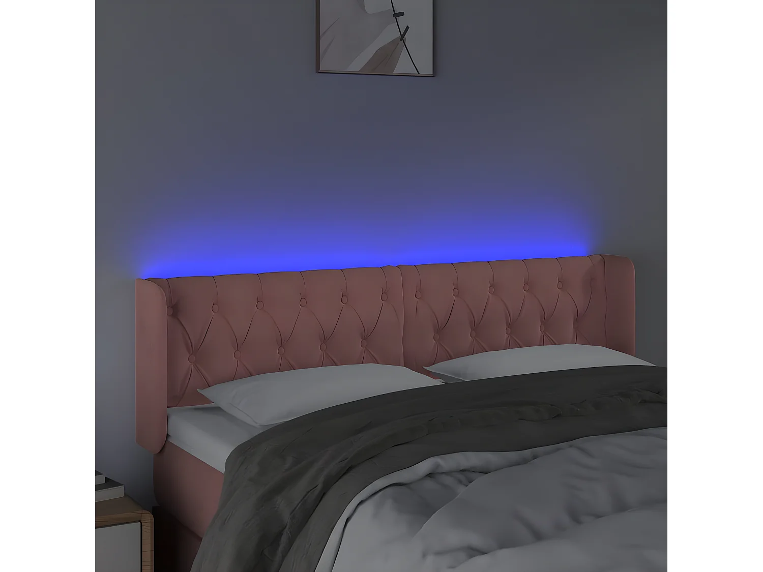 Cabecero con LED de terciopelo rosa 163x16x78/88 cm