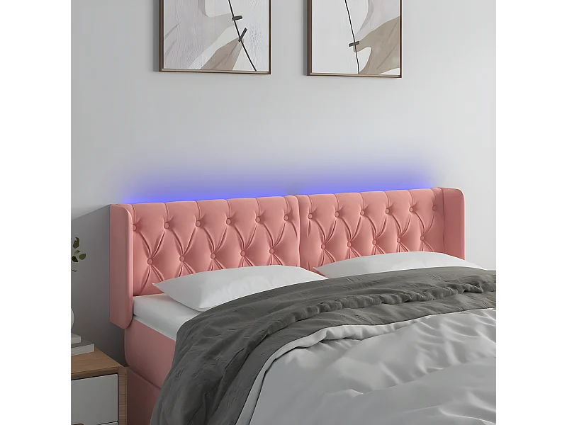 Cabeceira de cama c/ luzes LED veludo 163x16x78/88 cm rosa