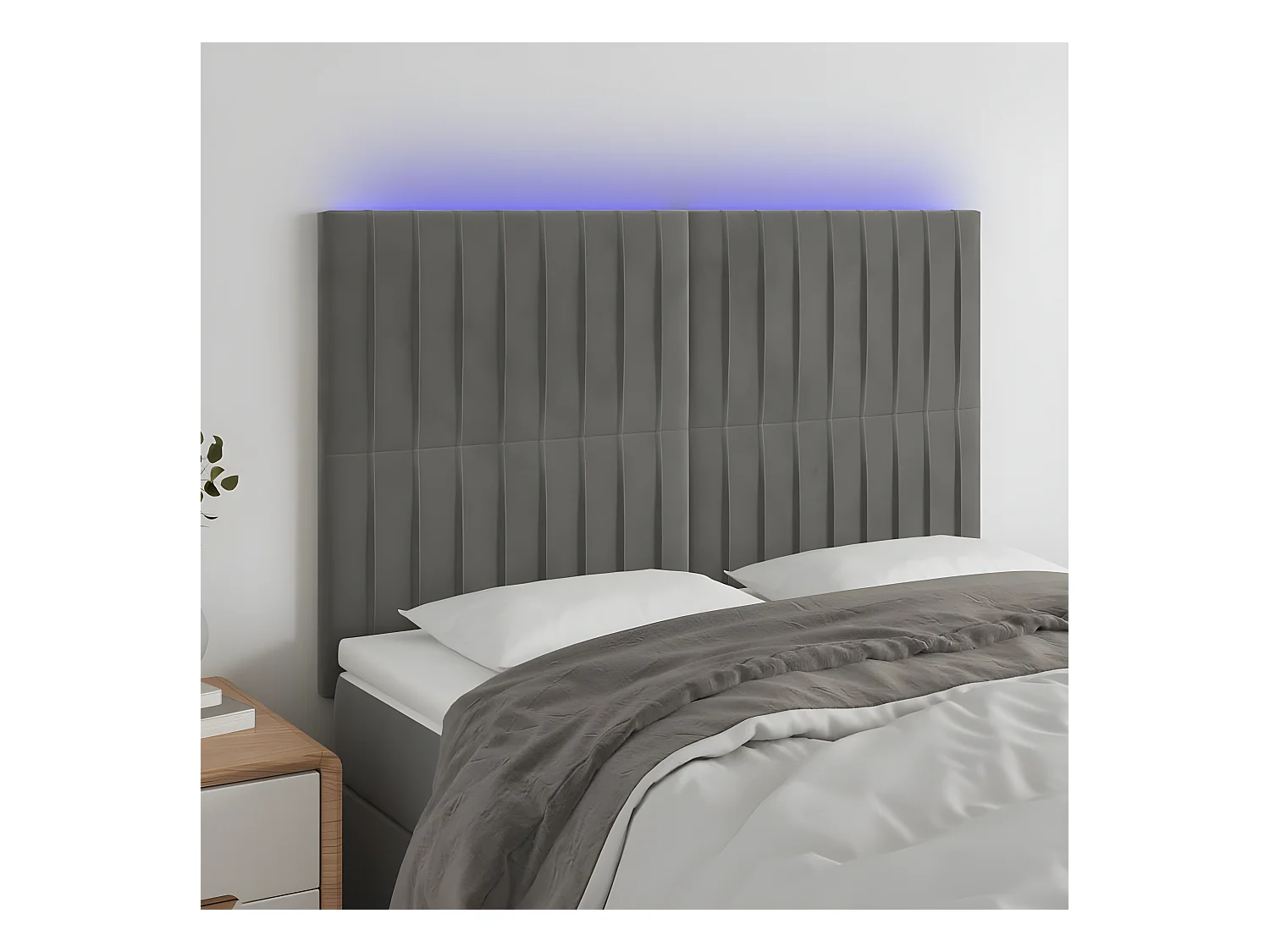 Tête de lit à LED Gris clair 144x5x118/128 cm Velours