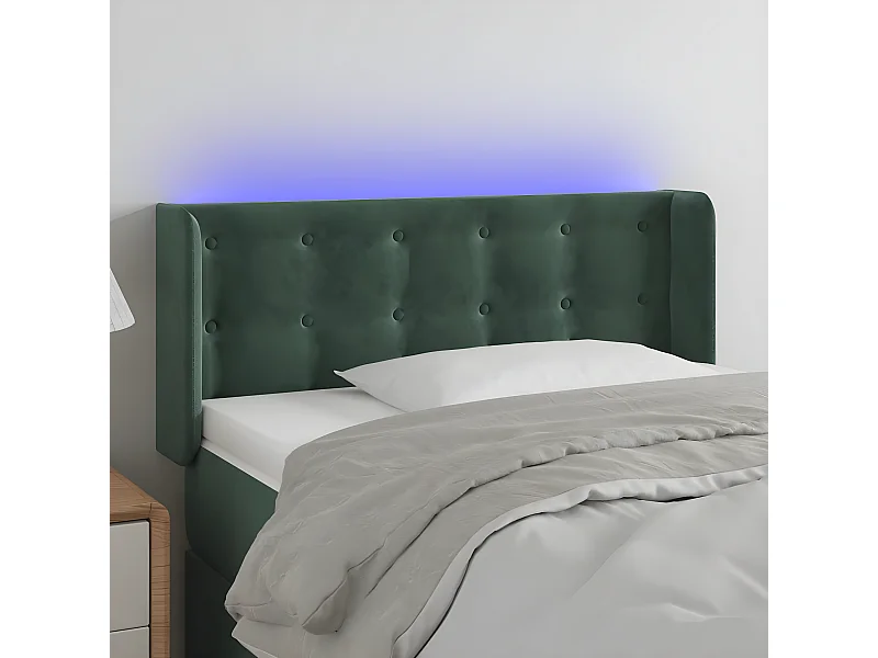 Cabeceira cama c/ luzes LED veludo 93x16x78/88 cm verde-escuro