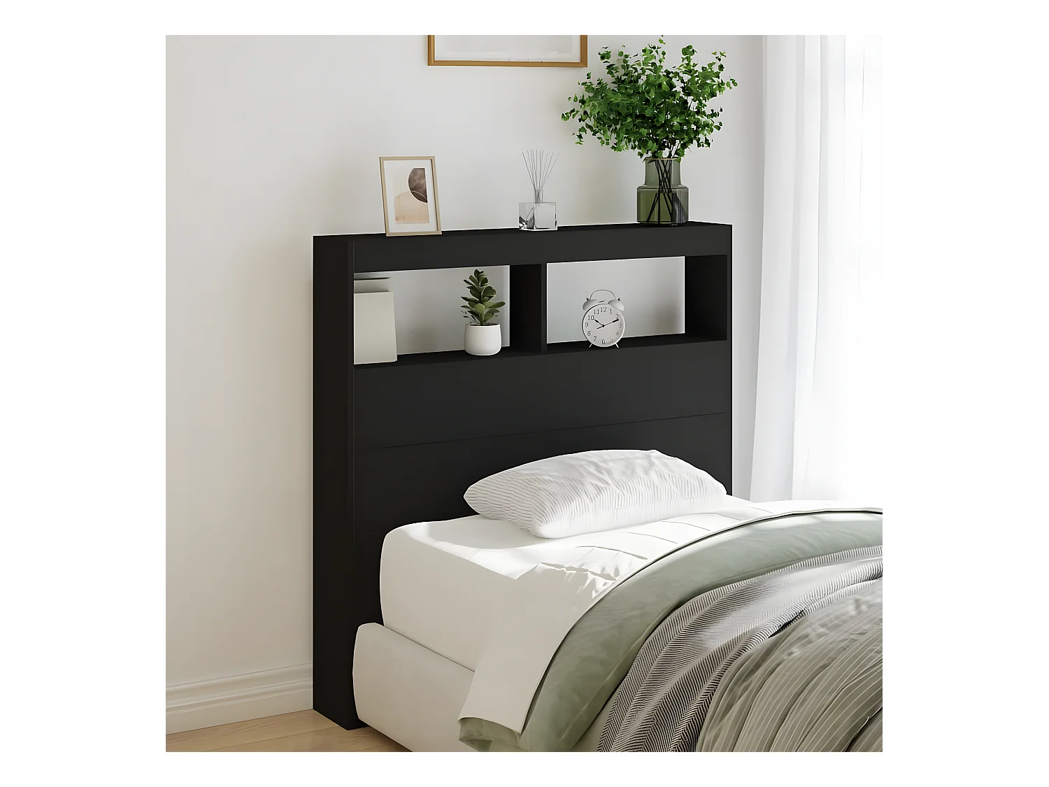 Armoire tête de lit avec LED noir 100x17x102 cm