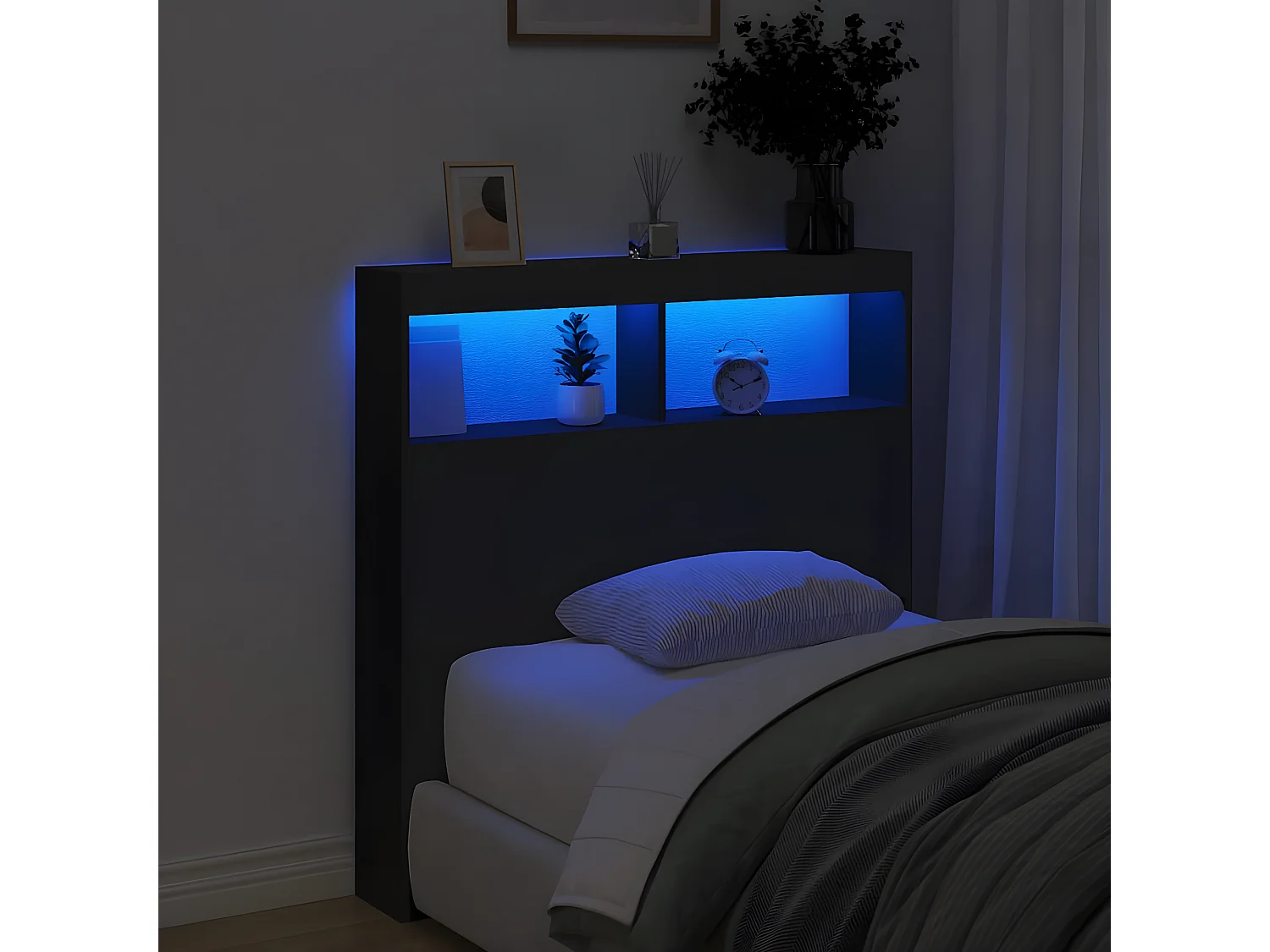 Armário de cabeceira com luzes LED 100x17x102 cm preto