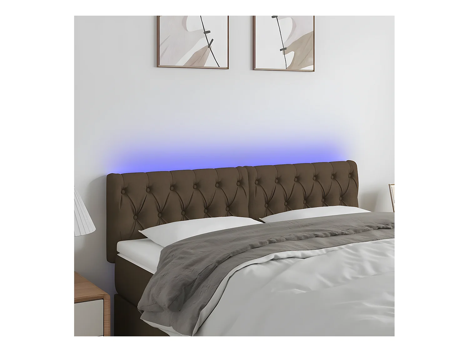 Cabecero con LED de tela marrón oscuro 160x7x78/88 cm