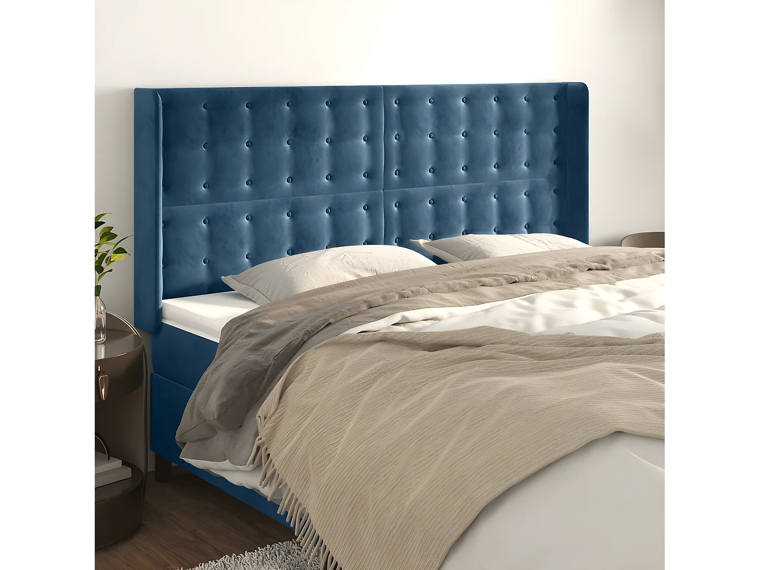 Tête de lit avec oreilles Bleu foncé 163x16x118/128 cm Velours