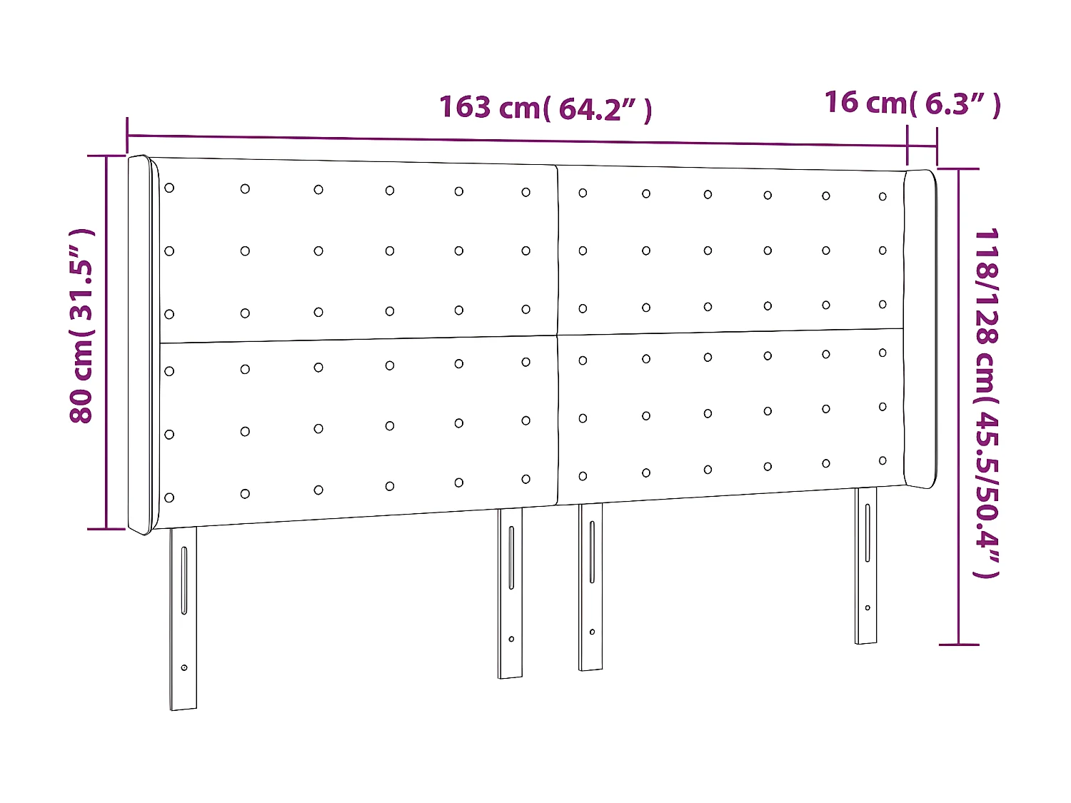 Tête de lit avec oreilles Bleu foncé 163x16x118/128 cm Velours