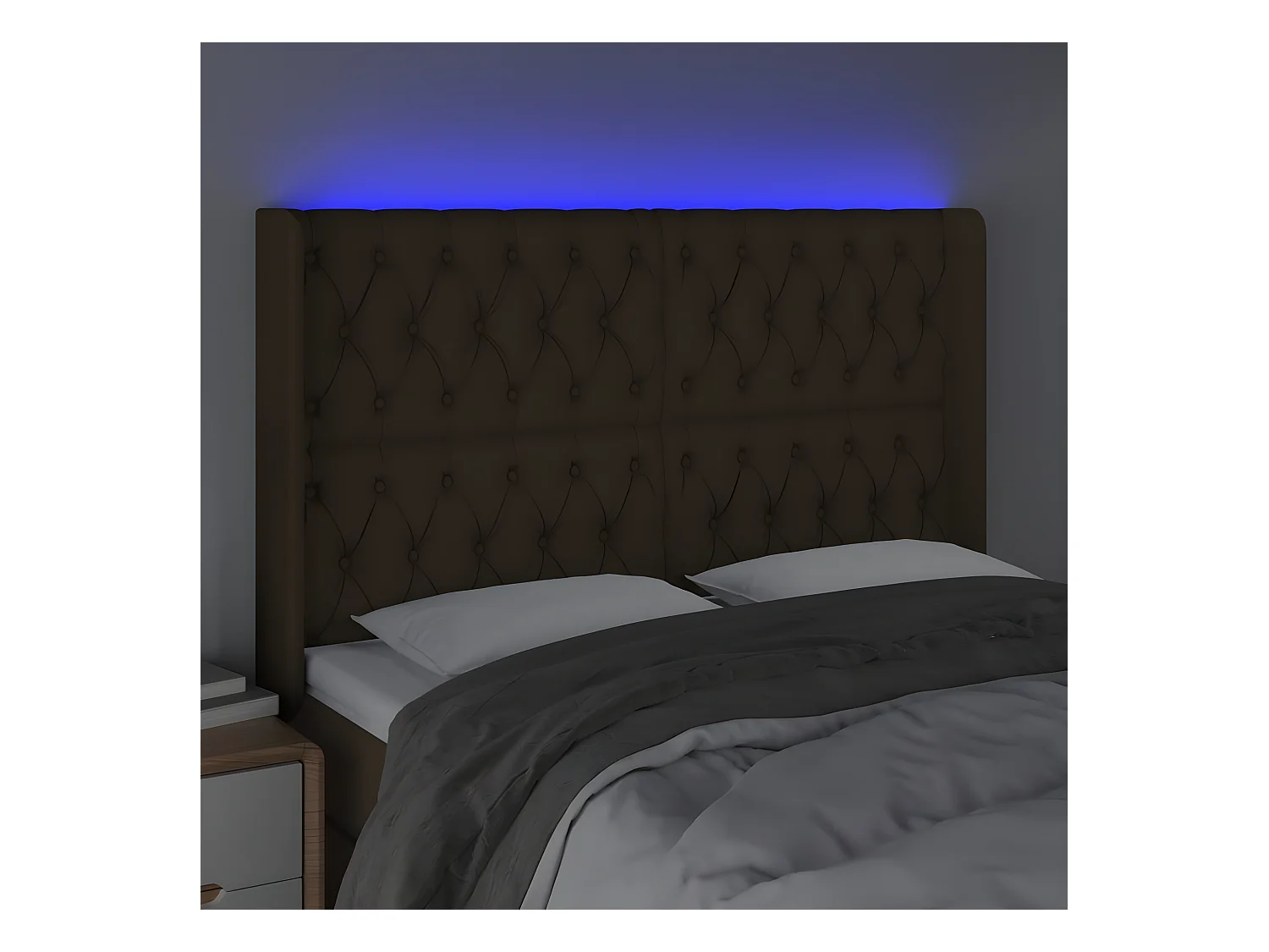 Cabecero con LED de tela marrón oscuro 163x16x118/128 cm